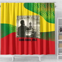Ethiopia Haile Selassie I Shower Curtain with Addis Ababa 1963 Speech Quote Pan-African Flag Colors and Kente Pattern - Wonder Print Shop