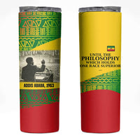 Ethiopia Haile Selassie I Skinny Tumbler with Addis Ababa 1963 Speech Quote Pan-African Flag Colors and Kente Pattern - Wonder Print Shop