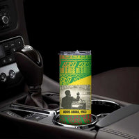 Ethiopia Haile Selassie I Skinny Tumbler with Addis Ababa 1963 Speech Quote Pan-African Flag Colors and Kente Pattern - Wonder Print Shop