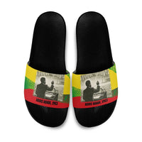 Ethiopia Haile Selassie I Slide Sandals with Addis Ababa 1963 Speech Quote Pan-African Flag Colors and Kente Pattern - Wonder Print Shop