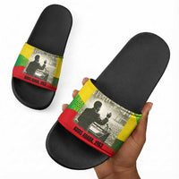 Ethiopia Haile Selassie I Slide Sandals with Addis Ababa 1963 Speech Quote Pan-African Flag Colors and Kente Pattern - Wonder Print Shop