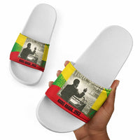 Ethiopia Haile Selassie I Slide Sandals with Addis Ababa 1963 Speech Quote Pan-African Flag Colors and Kente Pattern - Wonder Print Shop
