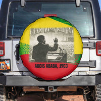 Ethiopia Haile Selassie I Spare Tire Cover with Addis Ababa 1963 Speech Quote Pan-African Flag Colors and Kente Pattern - Wonder Print Shop