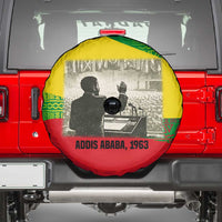 Ethiopia Haile Selassie I Spare Tire Cover with Addis Ababa 1963 Speech Quote Pan-African Flag Colors and Kente Pattern - Wonder Print Shop