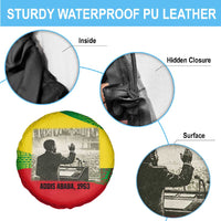 Ethiopia Haile Selassie I Spare Tire Cover with Addis Ababa 1963 Speech Quote Pan-African Flag Colors and Kente Pattern - Wonder Print Shop