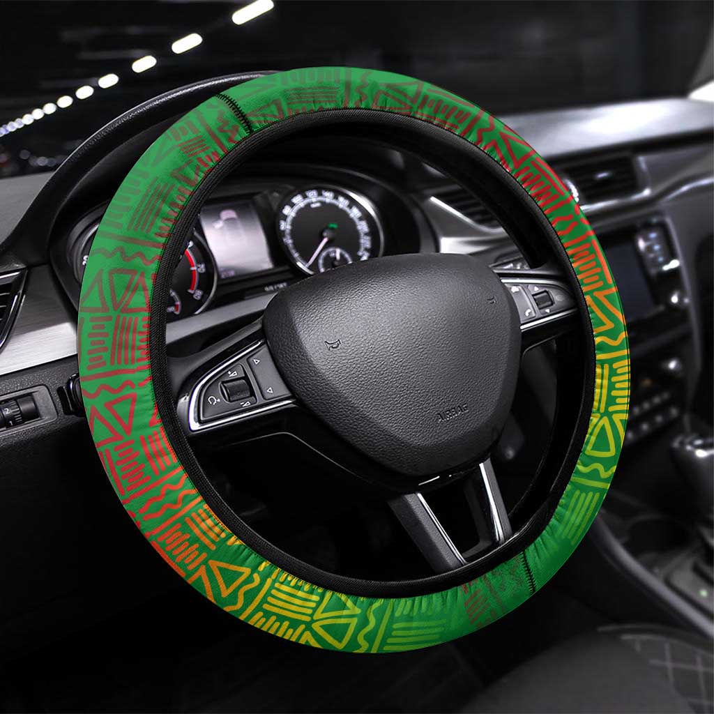 Ethiopia Haile Selassie I Steering Wheel Cover with Addis Ababa 1963 Speech Quote Pan-African Flag Colors and Kente Pattern - Wonder Print Shop