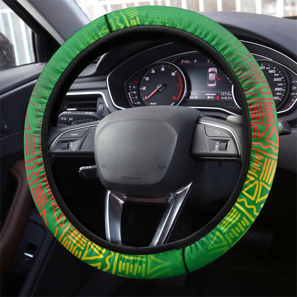 Ethiopia Haile Selassie I Steering Wheel Cover with Addis Ababa 1963 Speech Quote Pan-African Flag Colors and Kente Pattern - Wonder Print Shop