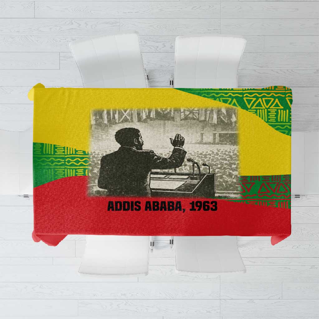 Ethiopia Haile Selassie I Tablecloth with Addis Ababa 1963 Speech Quote Pan-African Flag Colors and Kente Pattern - Wonder Print Shop