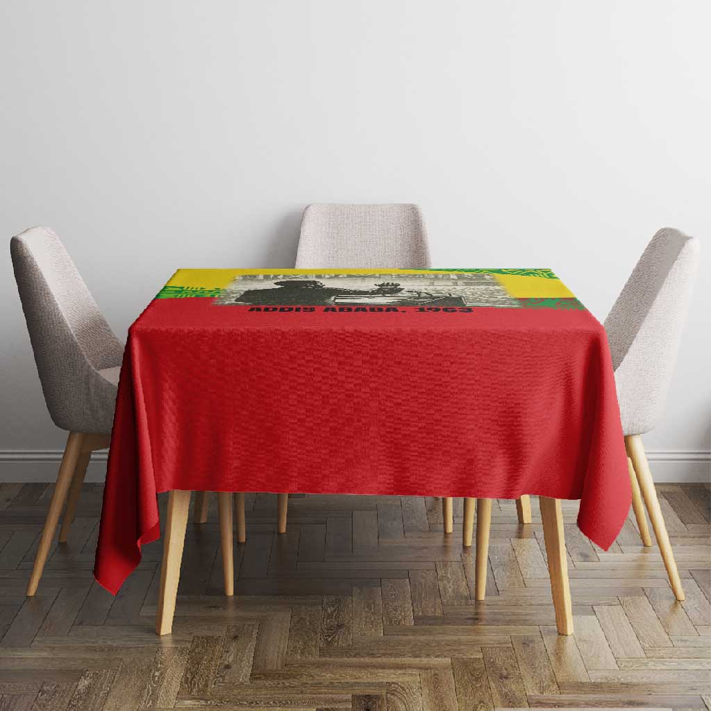 Ethiopia Haile Selassie I Tablecloth with Addis Ababa 1963 Speech Quote Pan-African Flag Colors and Kente Pattern - Wonder Print Shop