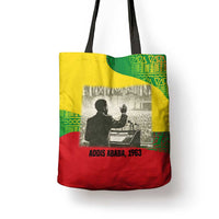 Ethiopia Haile Selassie I Tote Bag with Addis Ababa 1963 Speech Quote Pan-African Flag Colors and Kente Pattern - Wonder Print Shop