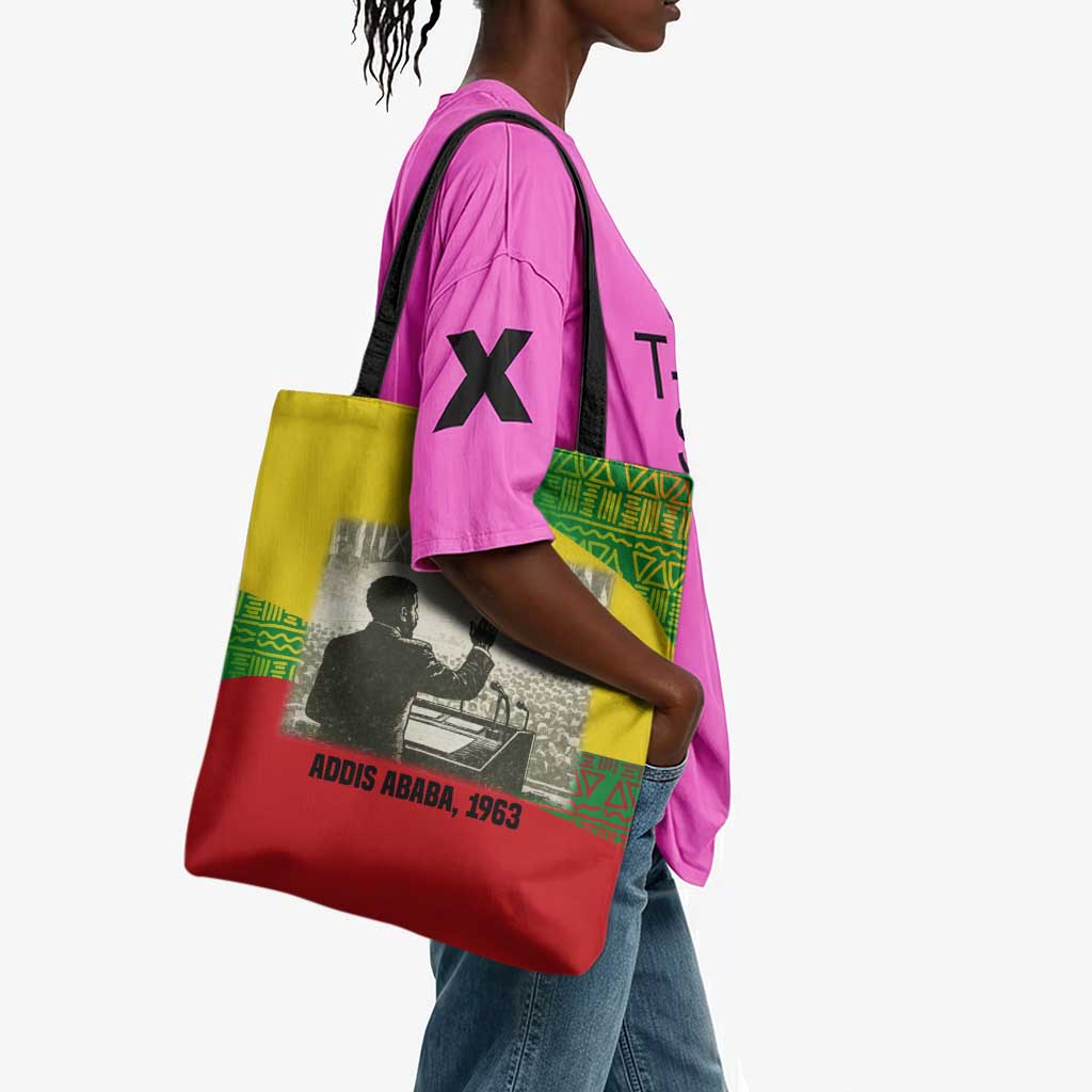 Ethiopia Haile Selassie I Tote Bag with Addis Ababa 1963 Speech Quote Pan-African Flag Colors and Kente Pattern - Wonder Print Shop
