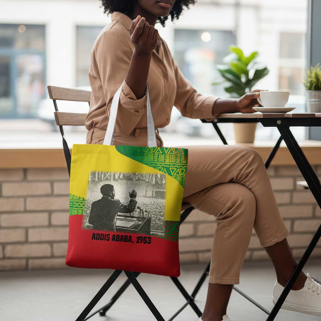 Ethiopia Haile Selassie I Tote Bag with Addis Ababa 1963 Speech Quote Pan-African Flag Colors and Kente Pattern - Wonder Print Shop