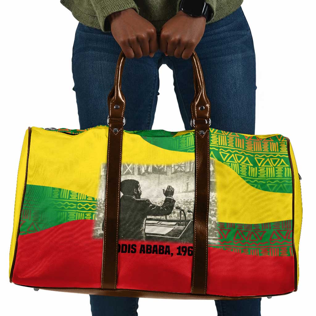 Ethiopia Haile Selassie I Travel Bag with Addis Ababa 1963 Speech Quote Pan-African Flag Colors and Kente Pattern - Wonder Print Shop