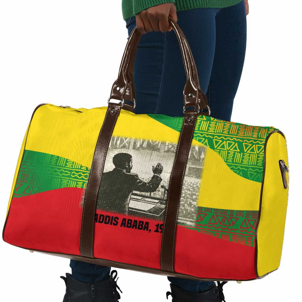 Ethiopia Haile Selassie I Travel Bag with Addis Ababa 1963 Speech Quote Pan-African Flag Colors and Kente Pattern - Wonder Print Shop