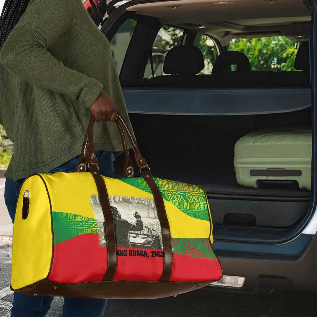 Ethiopia Haile Selassie I Travel Bag with Addis Ababa 1963 Speech Quote Pan-African Flag Colors and Kente Pattern - Wonder Print Shop