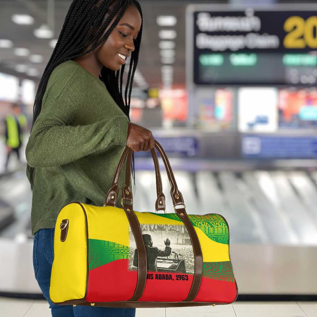 Ethiopia Haile Selassie I Travel Bag with Addis Ababa 1963 Speech Quote Pan-African Flag Colors and Kente Pattern - Wonder Print Shop