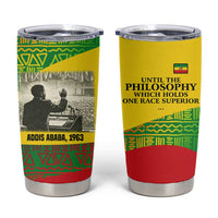 Ethiopia Haile Selassie I Tumbler Cup with Addis Ababa 1963 Speech Quote Pan-African Flag Colors and Kente Pattern - Wonder Print Shop