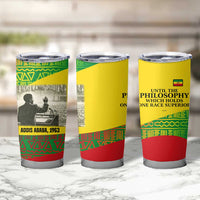 Ethiopia Haile Selassie I Tumbler Cup with Addis Ababa 1963 Speech Quote Pan-African Flag Colors and Kente Pattern - Wonder Print Shop