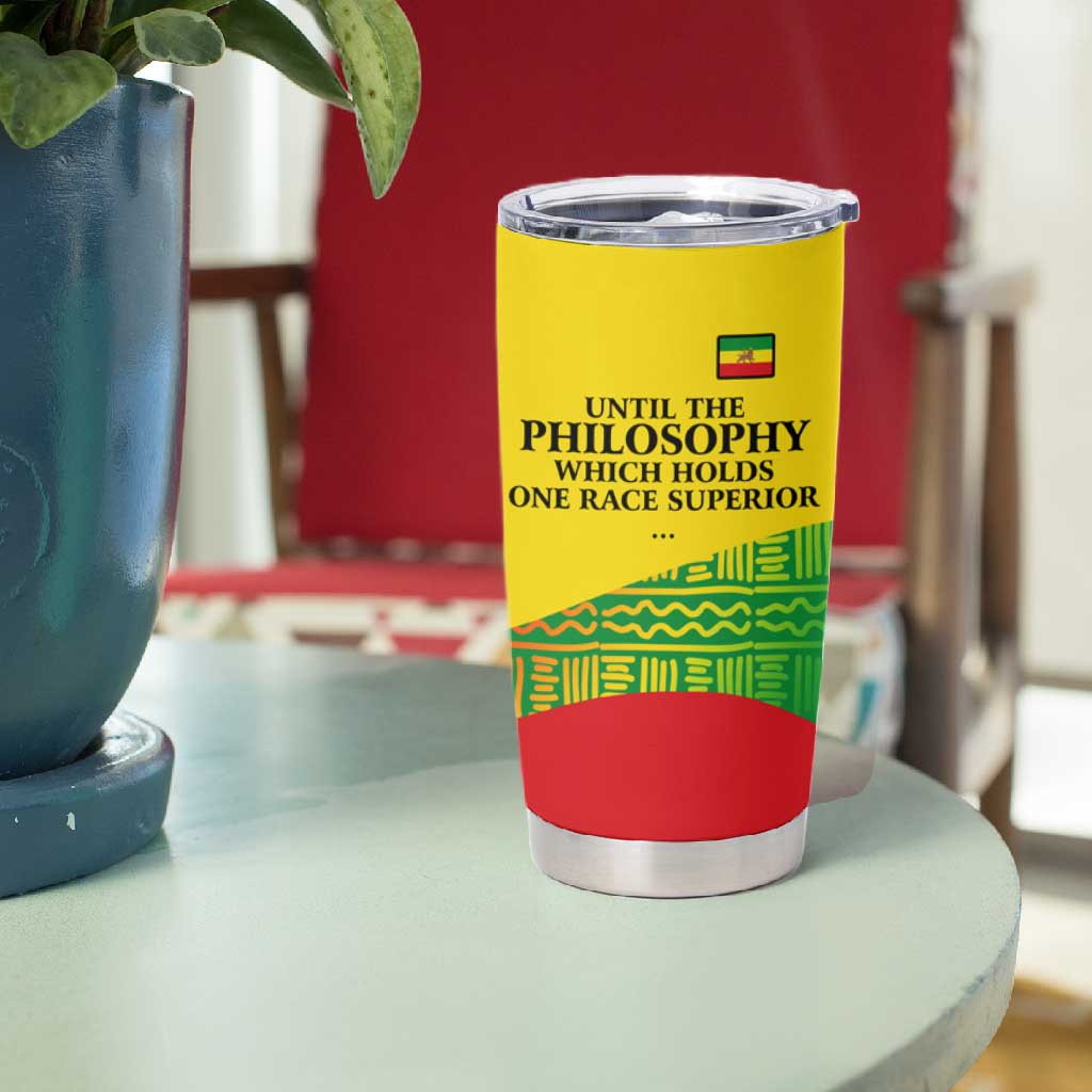 Ethiopia Haile Selassie I Tumbler Cup with Addis Ababa 1963 Speech Quote Pan-African Flag Colors and Kente Pattern - Wonder Print Shop