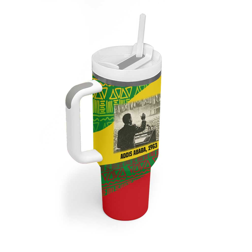 Ethiopia Haile Selassie I Tumbler With Handle with Addis Ababa 1963 Speech Quote Pan-African Flag Colors and Kente Pattern - Wonder Print Shop