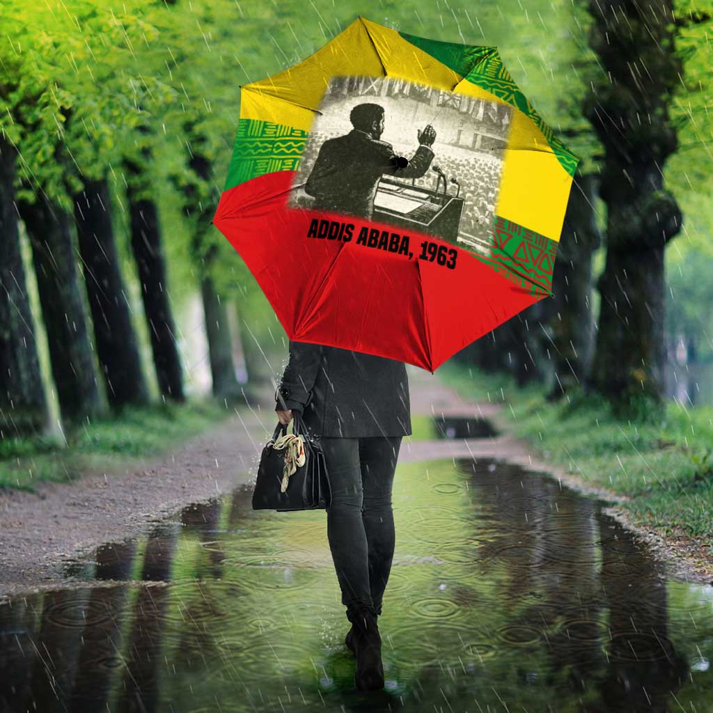 Ethiopia Haile Selassie I Umbrella with Addis Ababa 1963 Speech Quote Pan-African Flag Colors and Kente Pattern - Wonder Print Shop