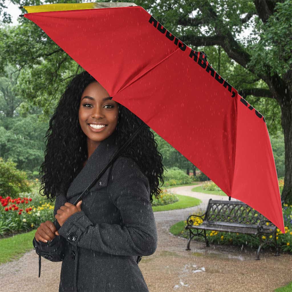 Ethiopia Haile Selassie I Umbrella with Addis Ababa 1963 Speech Quote Pan-African Flag Colors and Kente Pattern - Wonder Print Shop