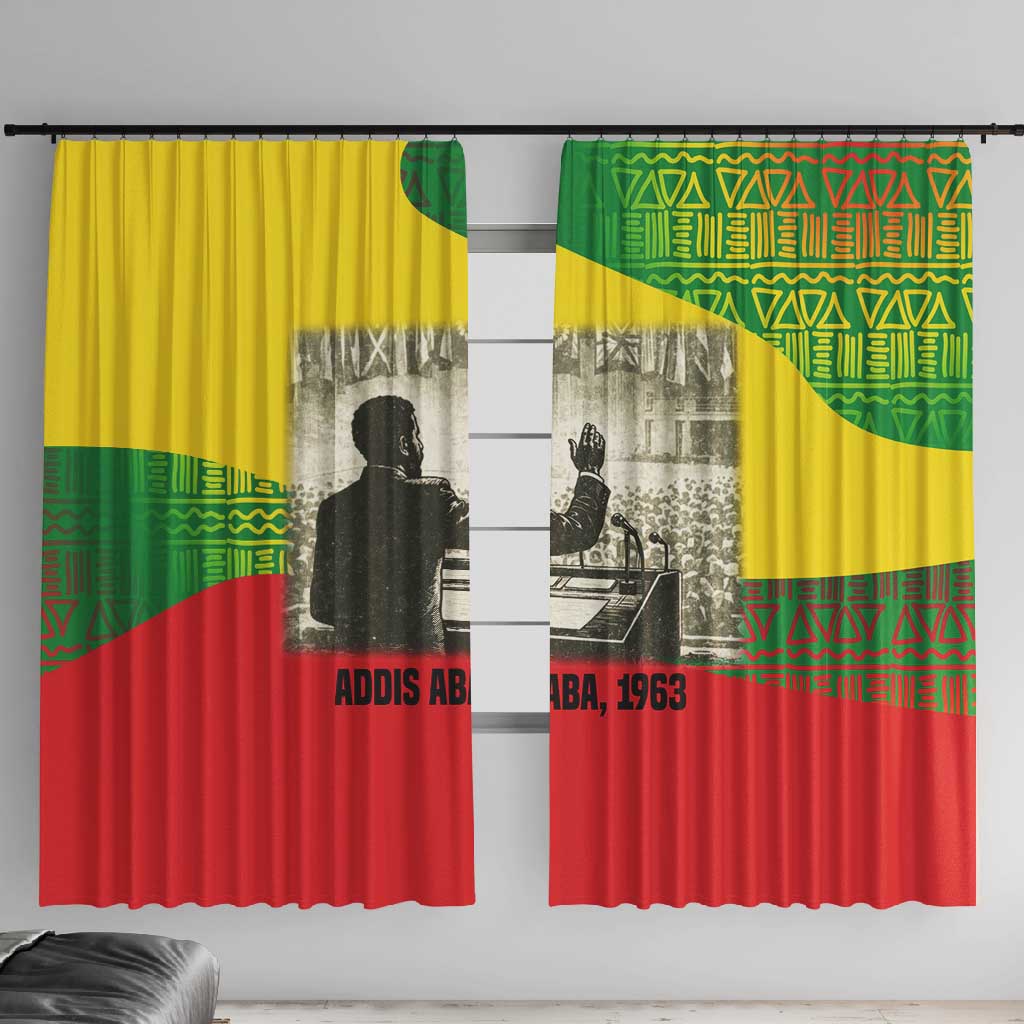 Ethiopia Haile Selassie I Window Curtain with Addis Ababa 1963 Speech Quote Pan-African Flag Colors and Kente Pattern - Wonder Print Shop