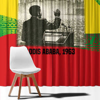 Ethiopia Haile Selassie I Window Curtain with Addis Ababa 1963 Speech Quote Pan-African Flag Colors and Kente Pattern - Wonder Print Shop