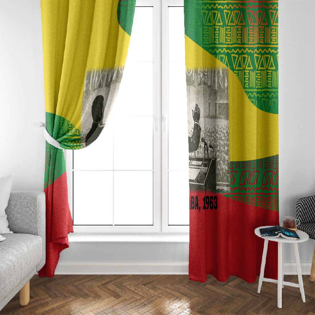 Ethiopia Haile Selassie I Window Curtain with Addis Ababa 1963 Speech Quote Pan-African Flag Colors and Kente Pattern - Wonder Print Shop