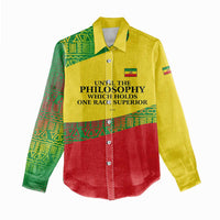 Ethiopia Haile Selassie I Women Casual Shirt with Addis Ababa 1963 Speech Quote Pan-African Flag Colors and Kente Pattern