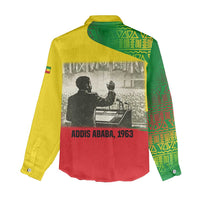 Ethiopia Haile Selassie I Women Casual Shirt with Addis Ababa 1963 Speech Quote Pan-African Flag Colors and Kente Pattern