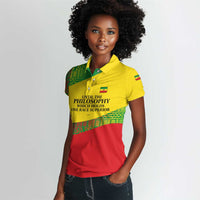 Ethiopia Haile Selassie I Women Polo Shirt with Addis Ababa 1963 Speech Quote Pan-African Flag Colors and Kente Pattern