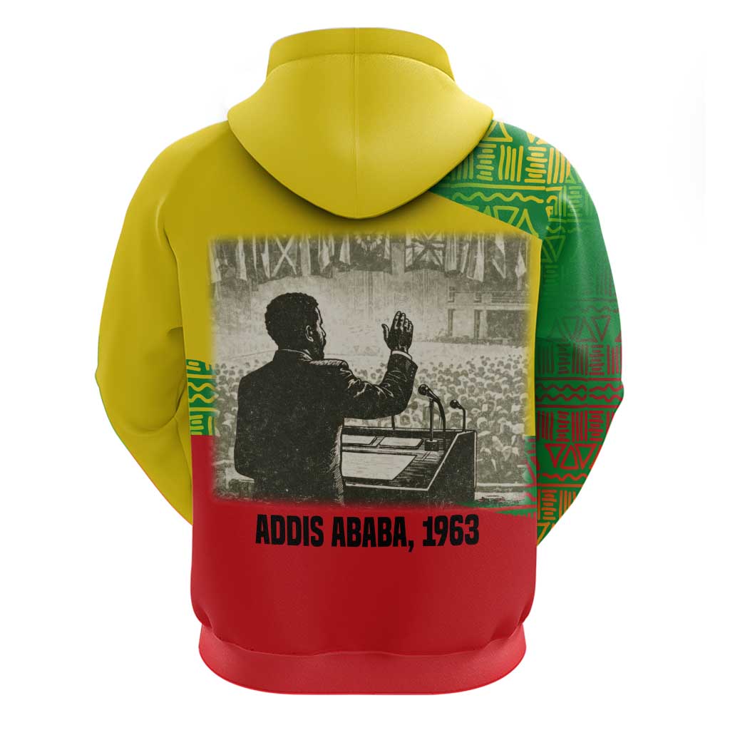Ethiopia Haile Selassie I Zip Hoodie with Addis Ababa 1963 Speech Quote Pan-African Flag Colors and Kente Pattern