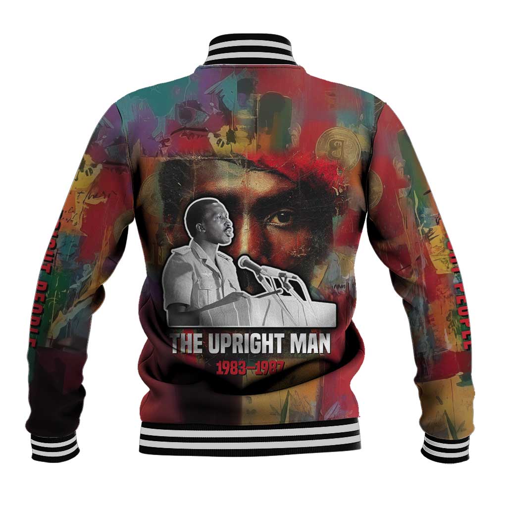 Thomas Sankara Burkina Faso Baseball Jacket with Bold Portrait and The Upright Man Tribute Design - Wonder Print Shop