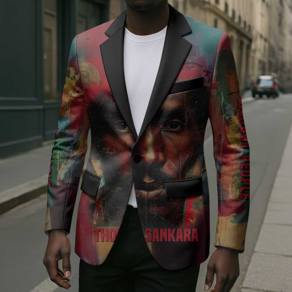 Thomas Sankara Burkina Faso Blazer with Bold Portrait and The Upright Man Tribute Design - Wonder Print Shop