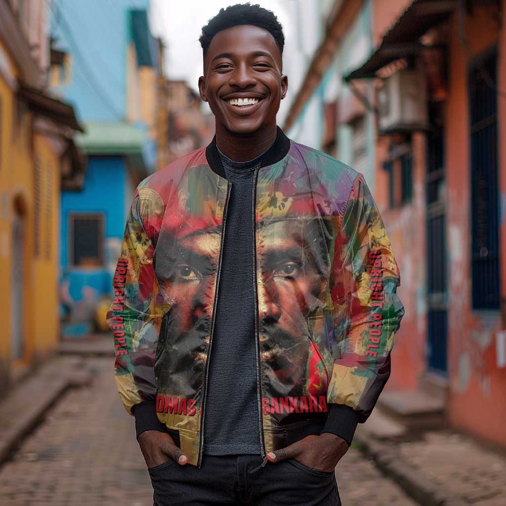 Thomas Sankara Burkina Faso Bomber Jacket with Bold Portrait and The Upright Man Tribute Design - Wonder Print Shop