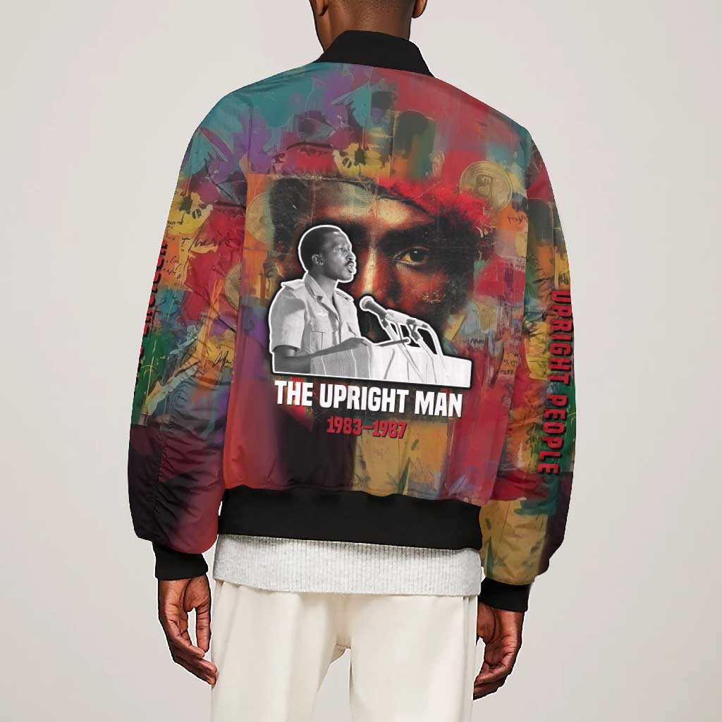 Thomas Sankara Burkina Faso Bomber Jacket with Bold Portrait and The Upright Man Tribute Design - Wonder Print Shop