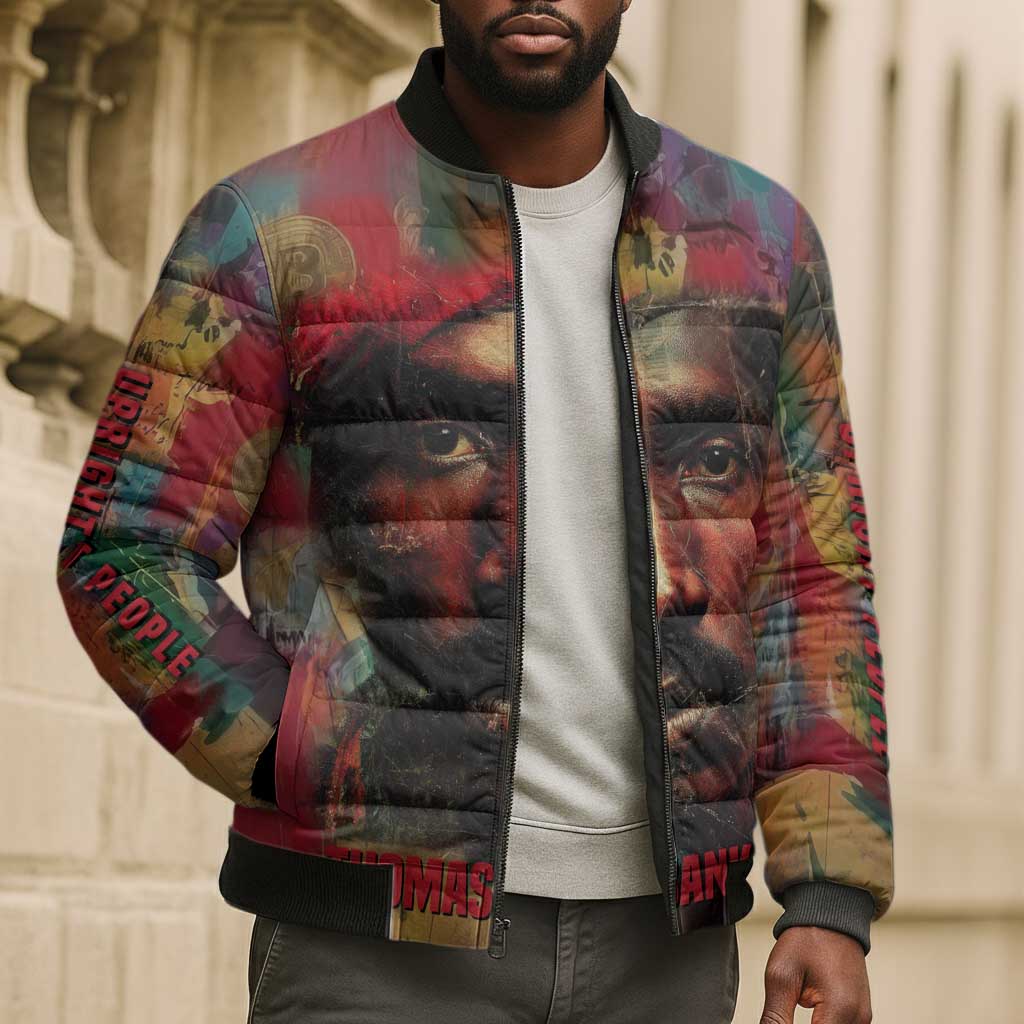 Thomas Sankara Burkina Faso Bomber Puffer Jacket with Bold Portrait and The Upright Man Tribute Design - Wonder Print Shop
