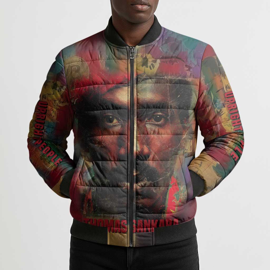 Thomas Sankara Burkina Faso Bomber Puffer Jacket with Bold Portrait and The Upright Man Tribute Design - Wonder Print Shop