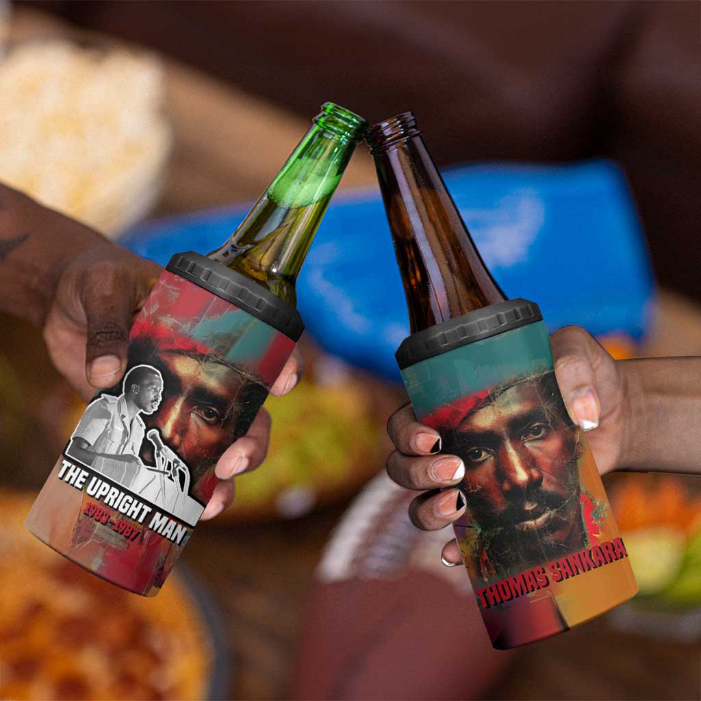 Thomas Sankara Burkina Faso 4 in 1 Can Cooler Tumbler with Bold Portrait and The Upright Man Tribute Design - Wonder Print Shop