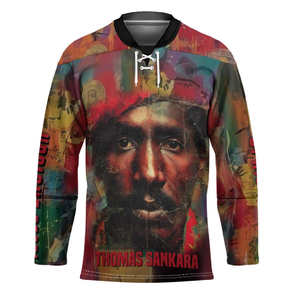 Thomas Sankara Burkina Faso Hockey Jersey with Bold Portrait and The Upright Man Tribute Design - Wonder Print Shop