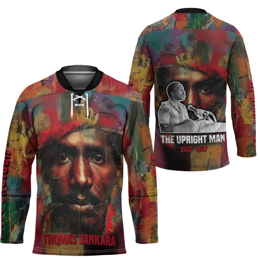 Thomas Sankara Burkina Faso Hockey Jersey with Bold Portrait and The Upright Man Tribute Design - Wonder Print Shop