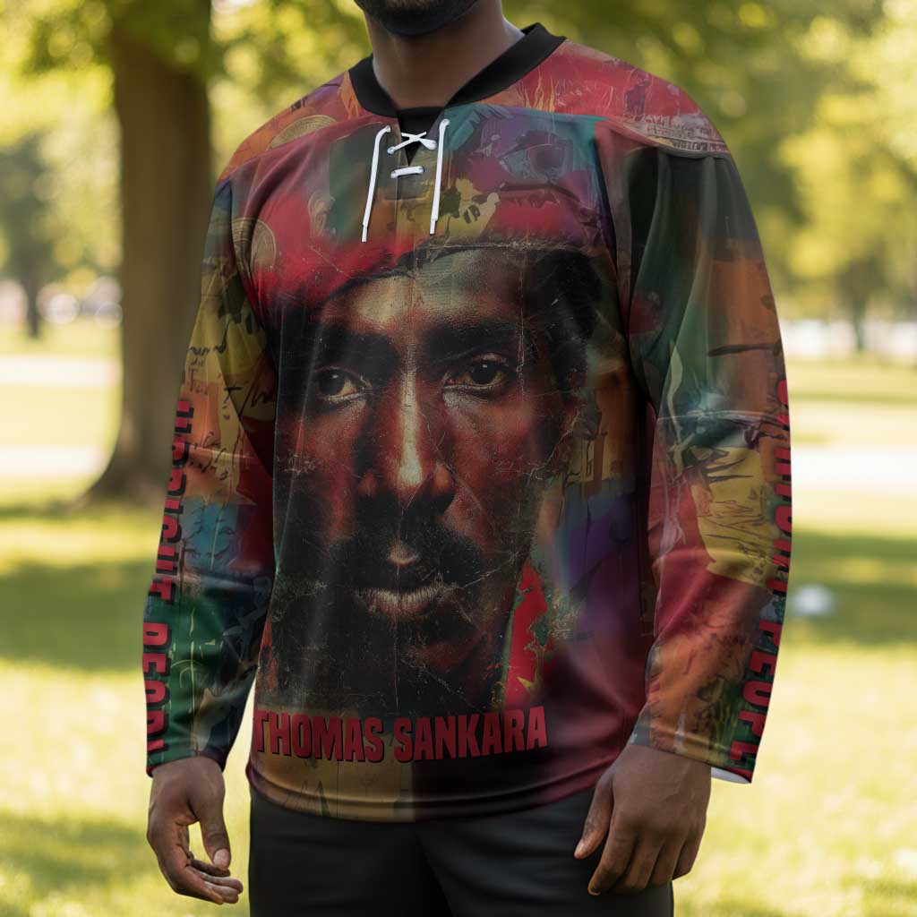 Thomas Sankara Burkina Faso Hockey Jersey with Bold Portrait and The Upright Man Tribute Design - Wonder Print Shop