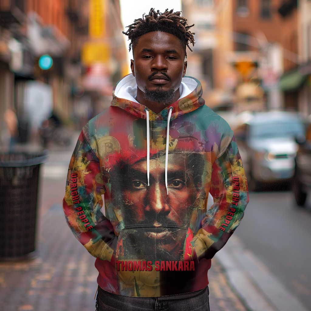 Thomas Sankara Burkina Faso Hoodie with Bold Portrait and The Upright Man Tribute Design - Wonder Print Shop