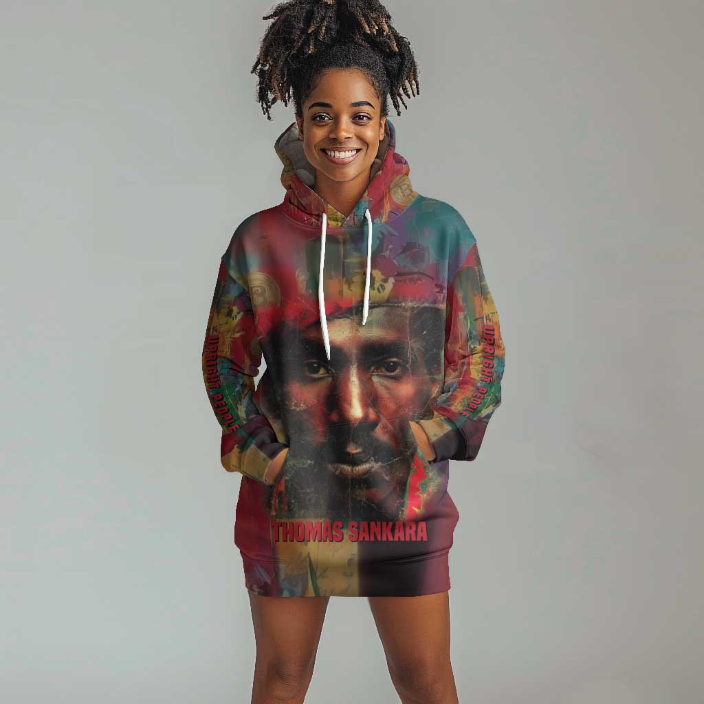 Thomas Sankara Burkina Faso Hoodie Dress with Bold Portrait and The Upright Man Tribute Design - Wonder Print Shop