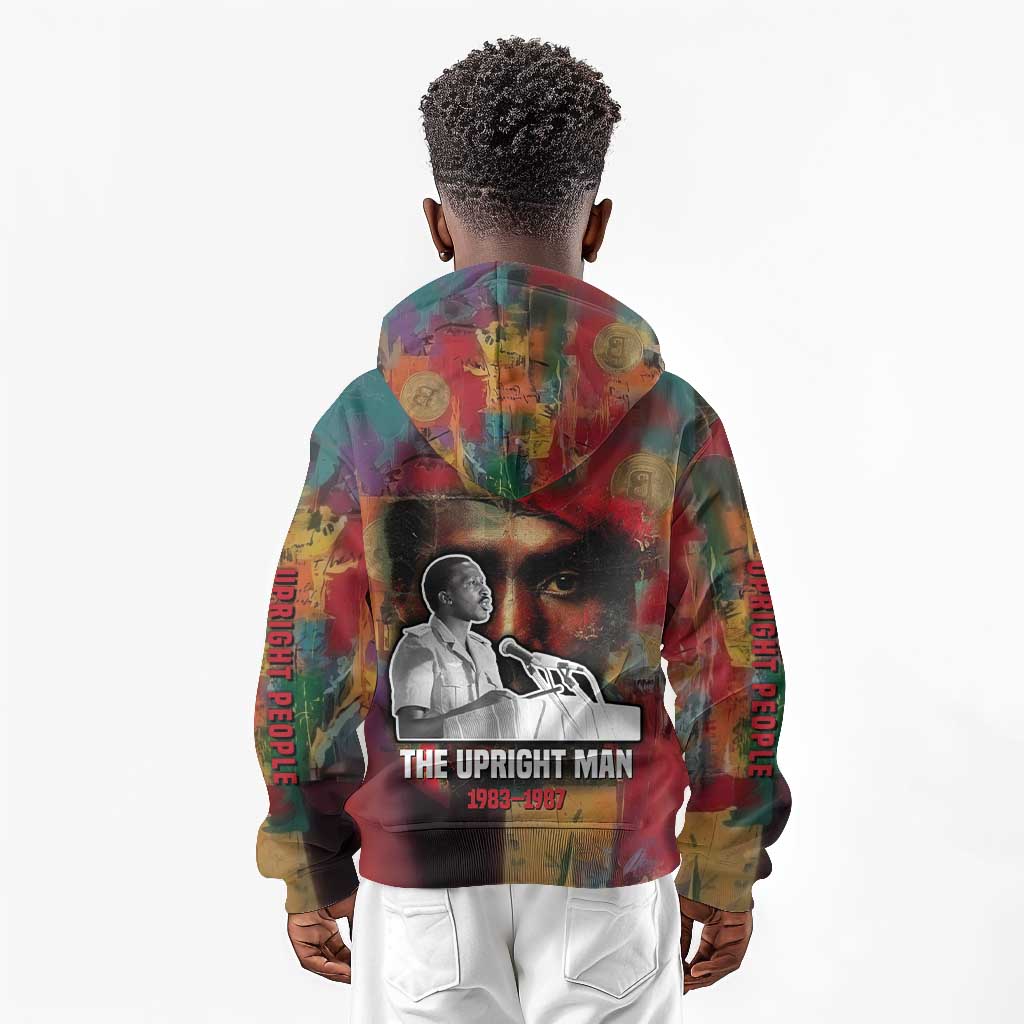 Thomas Sankara Burkina Faso Kid Hoodie with Bold Portrait and The Upright Man Tribute Design - Wonder Print Shop