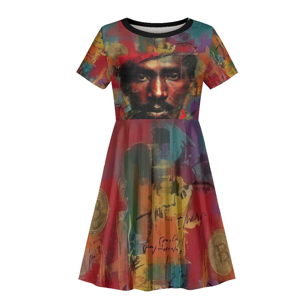 Thomas Sankara Burkina Faso Kid Short Sleeve Dress with Bold Portrait and The Upright Man Tribute Design - Wonder Print Shop