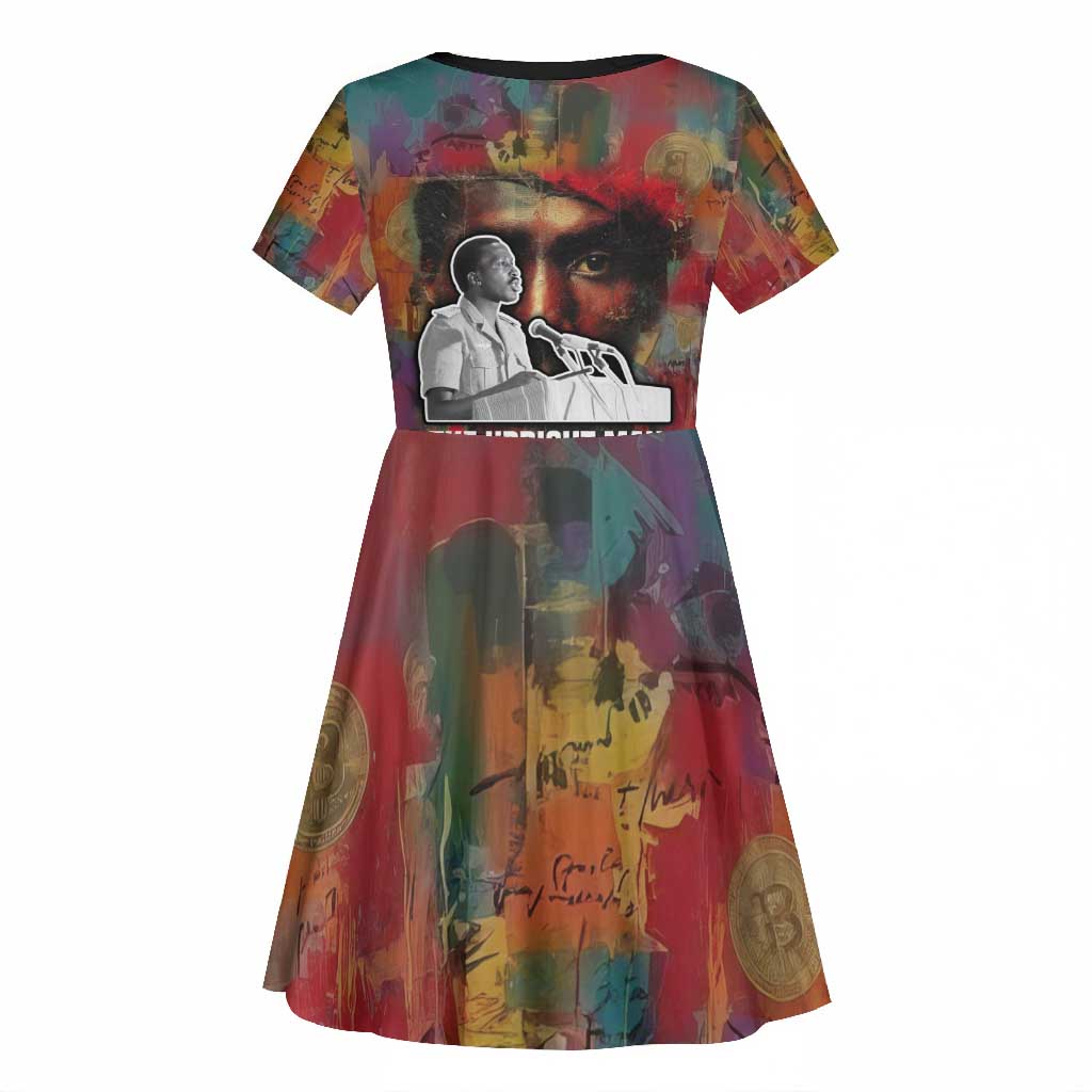 Thomas Sankara Burkina Faso Kid Short Sleeve Dress with Bold Portrait and The Upright Man Tribute Design - Wonder Print Shop