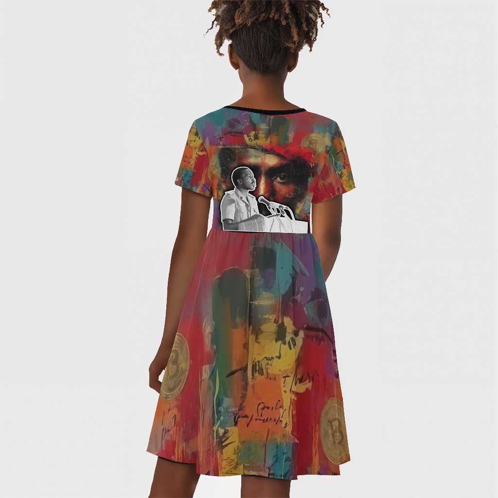 Thomas Sankara Burkina Faso Kid Short Sleeve Dress with Bold Portrait and The Upright Man Tribute Design - Wonder Print Shop