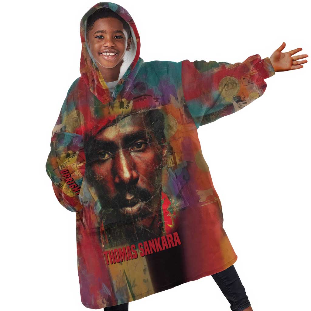 Thomas Sankara Burkina Faso Kid Wearable Blanket Hoodie with Bold Portrait and The Upright Man Tribute Design - Wonder Print Shop